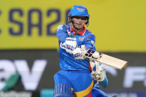 Quinton De Kock of Durban's Super Giants hits the boundary for four