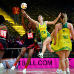 Joyce Mvula and Courtney Bruce: Joyce Mvula of Malawi and Courtney Bruce of Australia during the Netball World Cup 2023, Pool F match between Australia and Malawi at Cape Town International Convention Centre Court 1 on August 01, 2023 in Cape Town, South Africa. (Photo by Ashley Vlotman/Gallo Images/Netball World Cup 2023) Netball World Cup