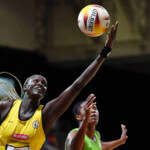 Mary Cholhok: Mary Cholhok of Uganda during the Netball World Cup 2023, Playoff 1 match between Malawi and Uganda at Cape Town International Convention Centre, Court 1 on August 04, 2023 in Cape Town, South Africa. (Photo by Ashley Vlotman/Gallo Images/Netball World Cup 2023)